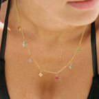 18K Gold Plated Colorful Floral Charm Choker Necklace