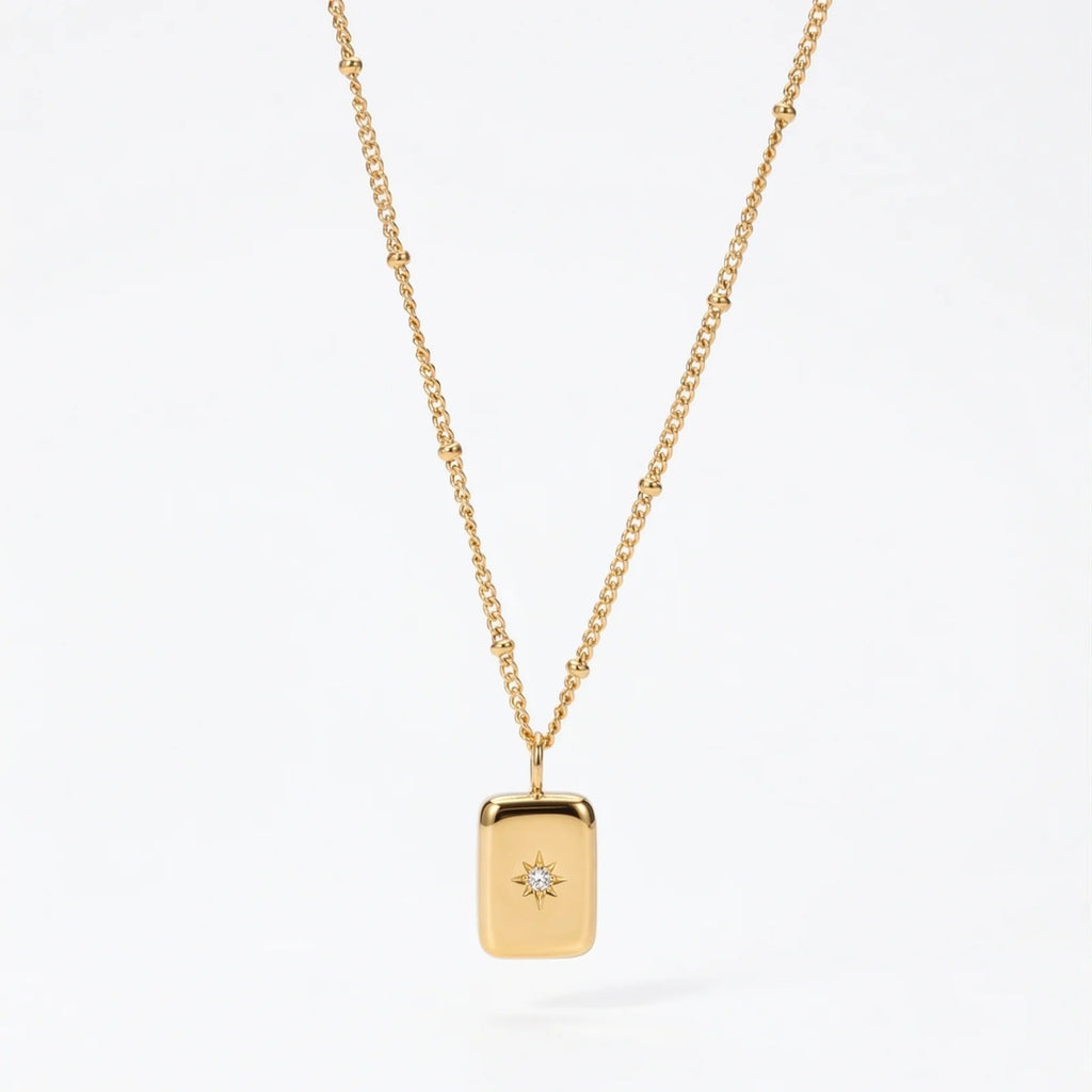 18K Gold Plated North Star Rectangle Tag Pendant Necklace