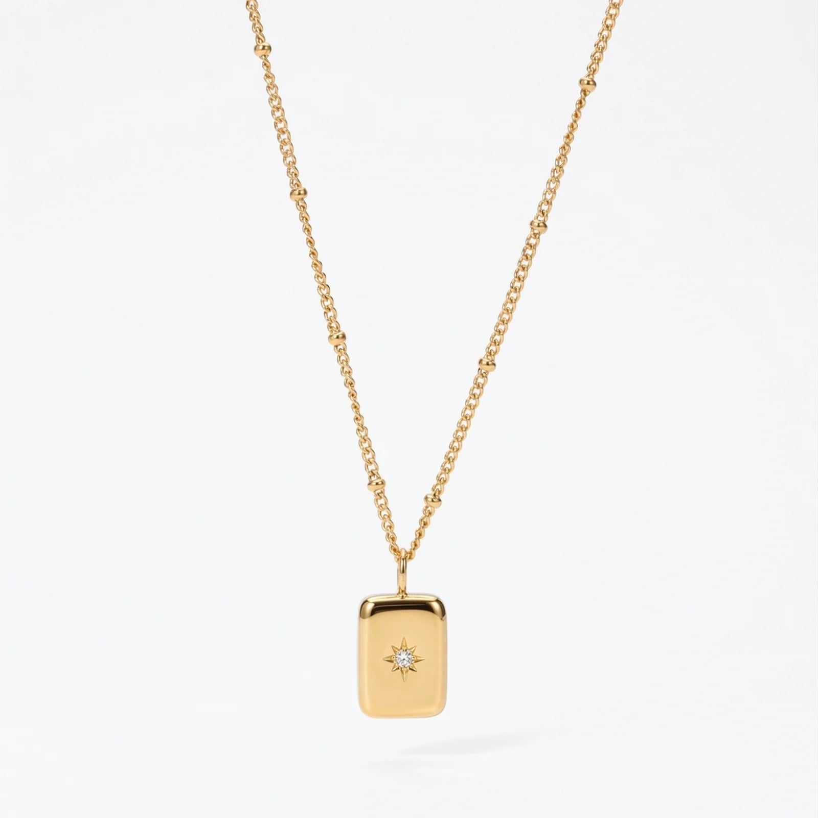 18K Gold Plated North Star Rectangle Tag Pendant Necklace