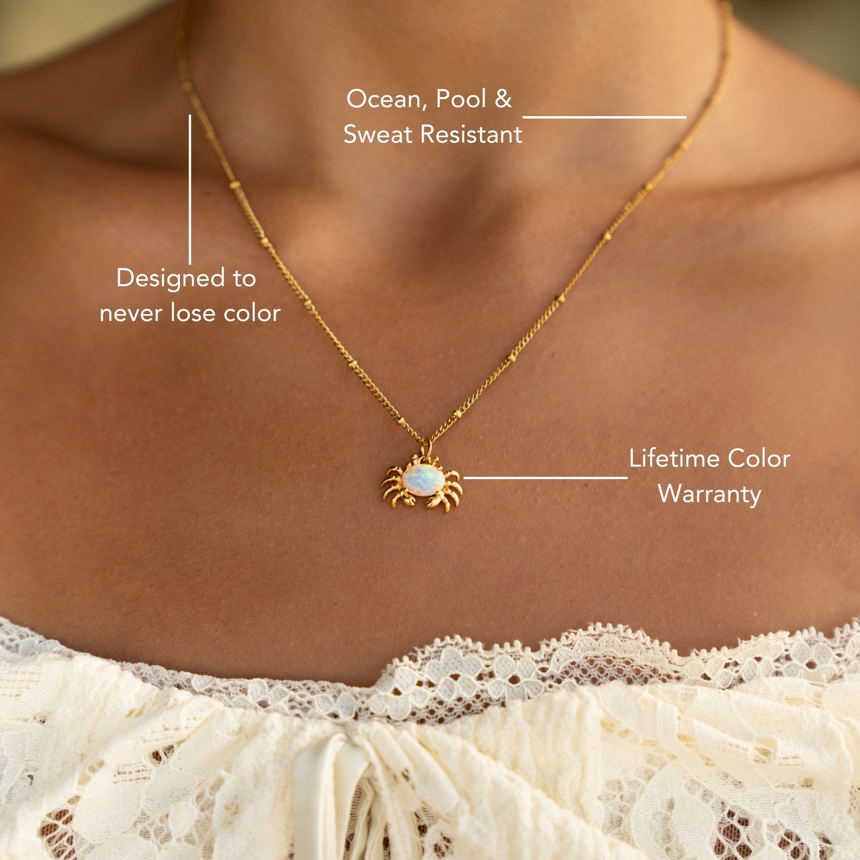 18K Gold Plated Crab Pendant Necklace Waterproof