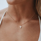 18K Gold Plated Pearl Cross Pendant Necklace