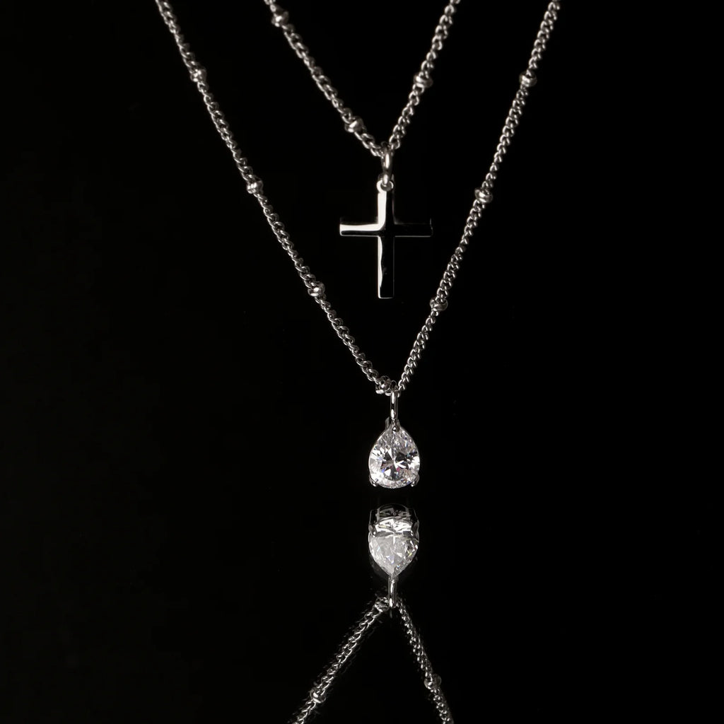 18K Gold Plated Minimalist Cross Pendant Satellite Chain Necklace