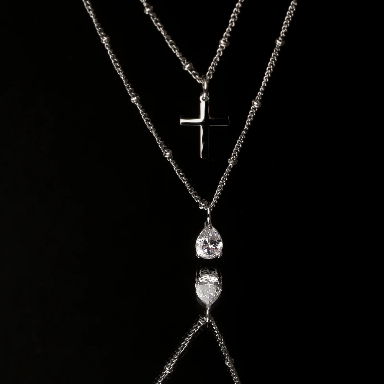 18K Gold Plated Minimalist Cross Pendant Satellite Chain Necklace