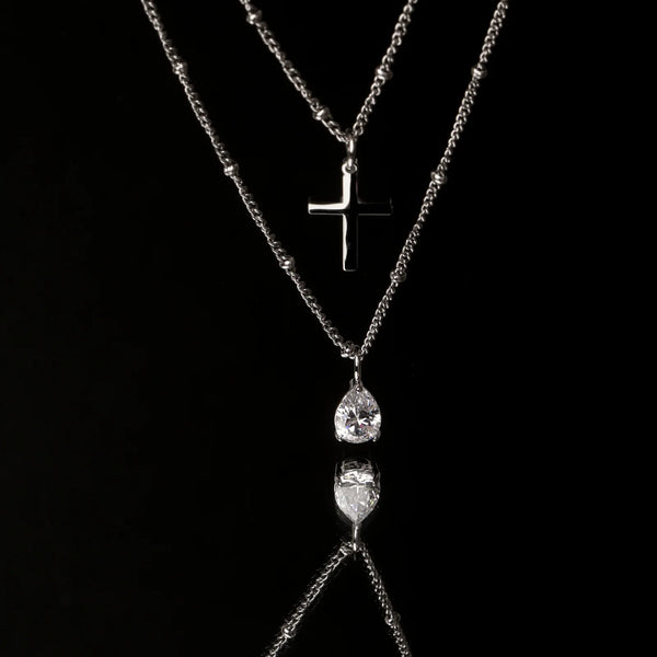 18K Gold Plated Minimalist Cross Pendant Satellite Chain Necklace