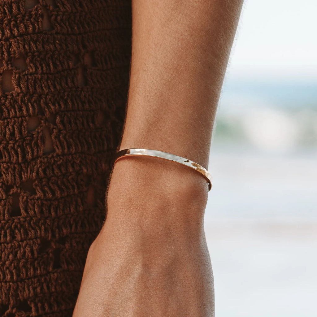 18K Gold Plated Hammered Cuff Bracelet Adjustable Bangle