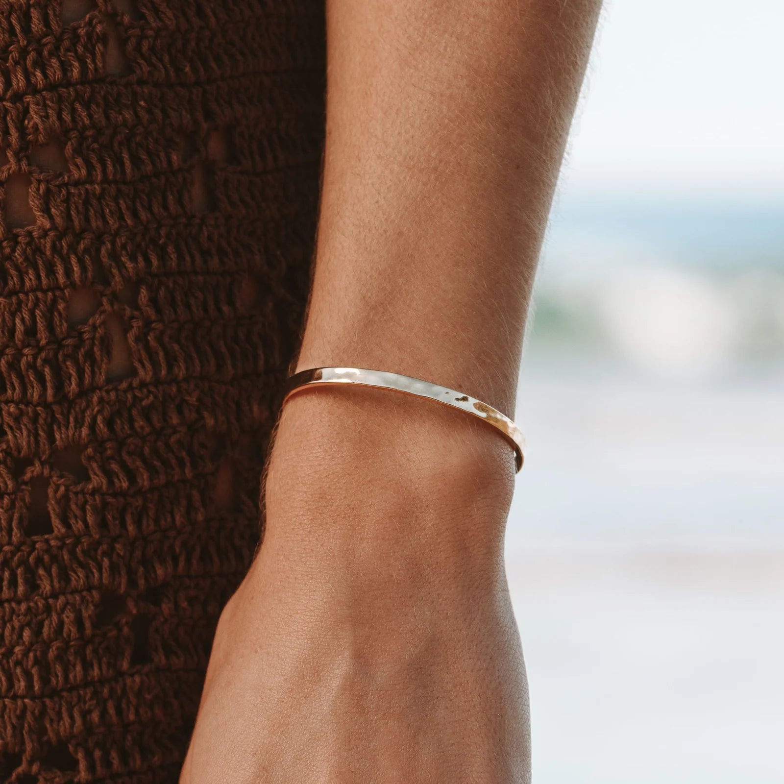 18K Gold Plated Hammered Cuff Bracelet Adjustable Bangle