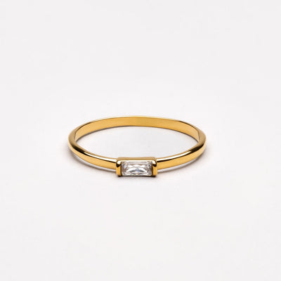 18K Gold Plated Dainty Crystal Zircon Solitaire Ring
