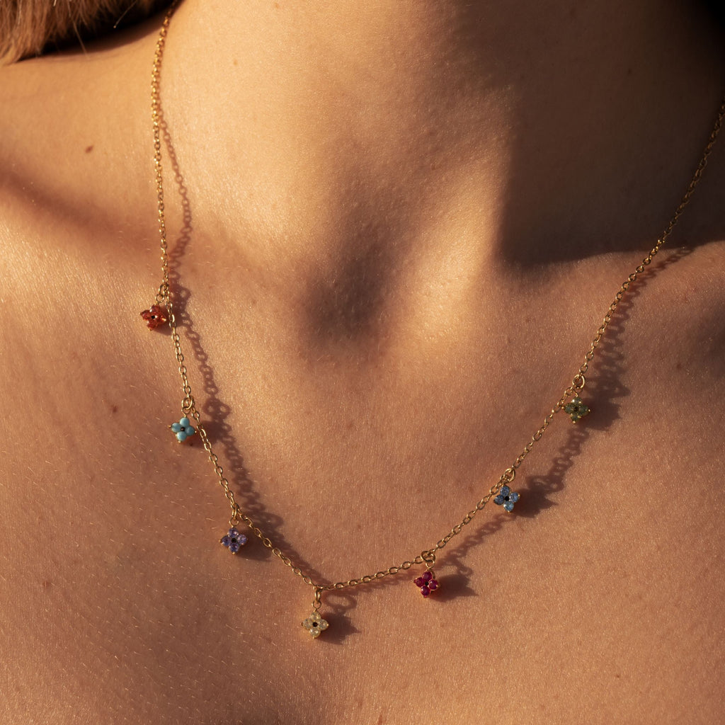 18K Gold Plated Colorful Floral Charm Choker Necklace