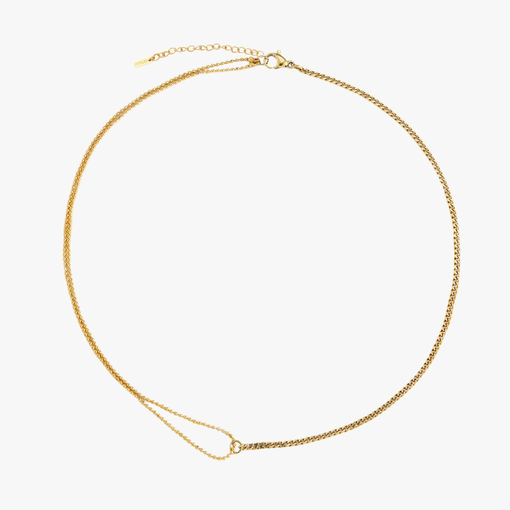 18K Gold Plated Double Chain Curb & Satellite Choker Necklace