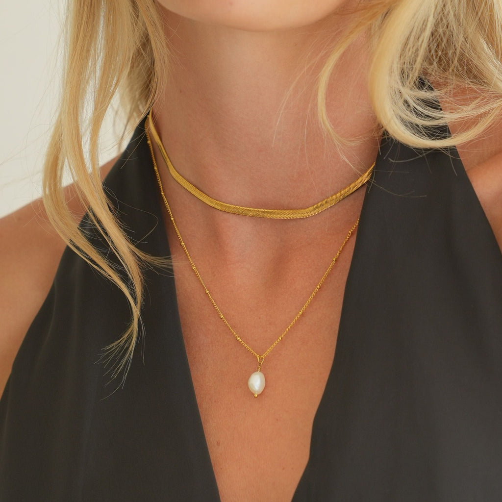 Herringbone Choker & Baroque Pearl Pendant Bundle Set