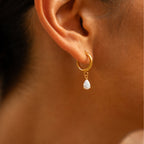 18K Gold Plated Opal Teardrop Drop Hoop Earrings