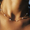 18K Gold Plated Dainty Freshwater Pearl Station Chain Choker