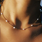 18K Gold Plated Dainty Freshwater Pearl Station Chain Choker