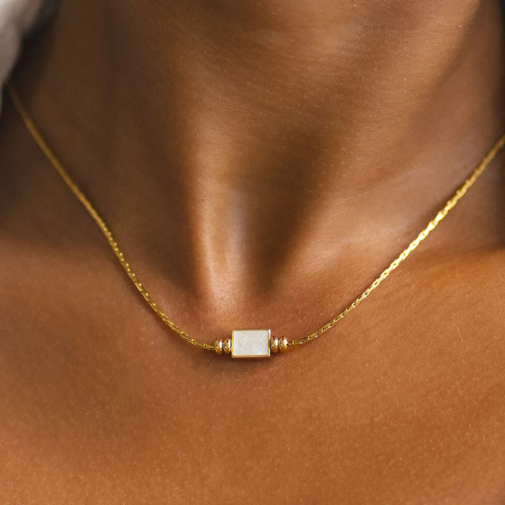18K Gold Plated Mother of Pearl Rectangle Pendant Necklace