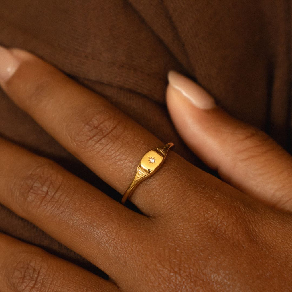 18K Gold Plated Starlight Heirloom Signet Ring