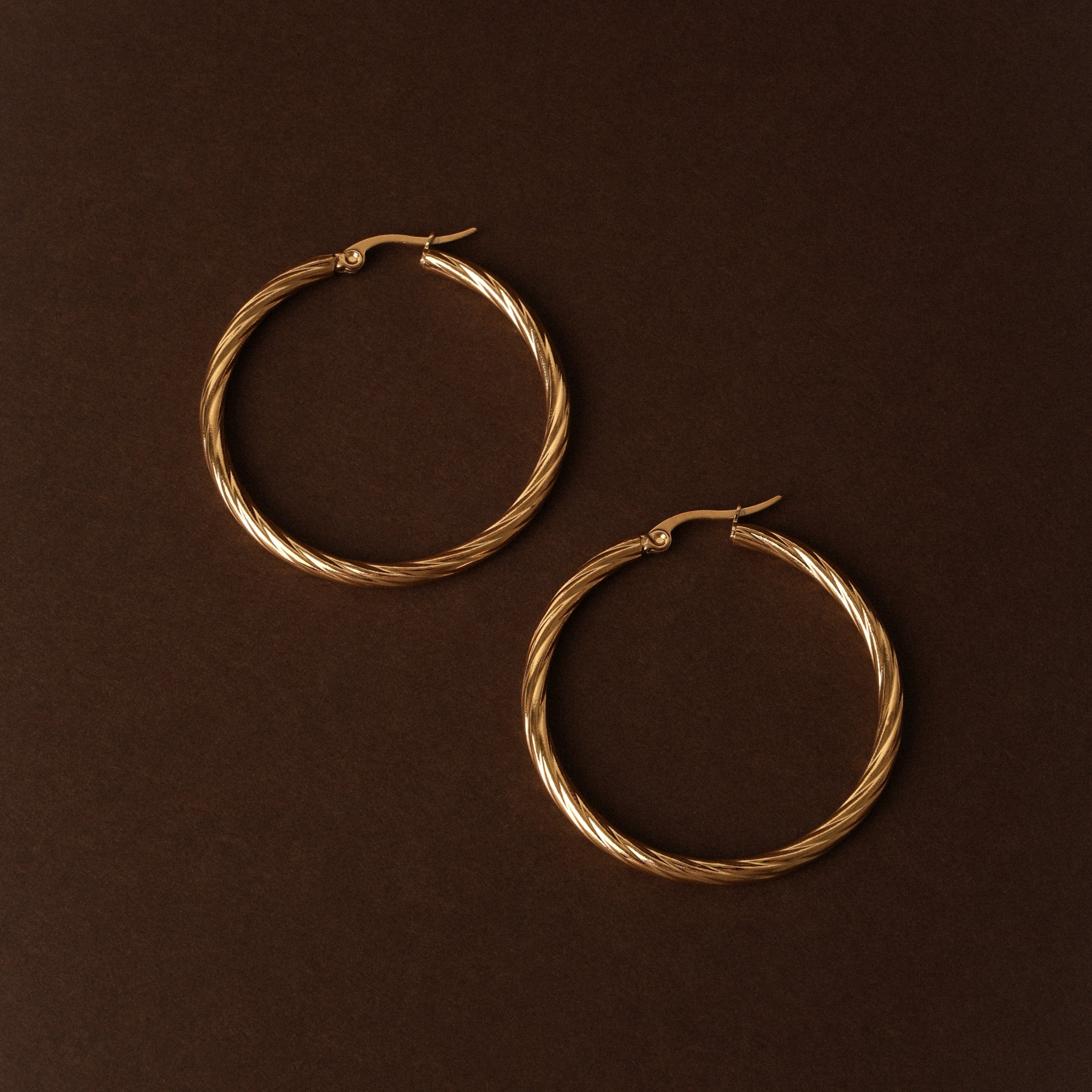 18K Gold Plated Bold Twisted Statement Hoop Earrings