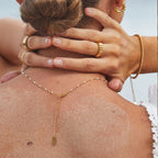 18K Gold Plated White Enamel Beaded Chain Necklace Waterproof