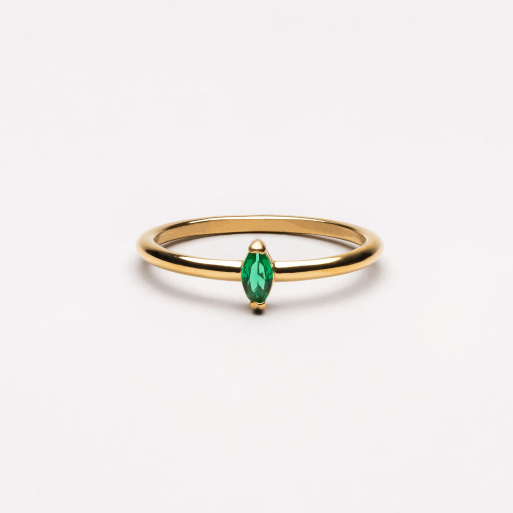 18K Gold Plated Dainty Emerald Green Zircon Ring