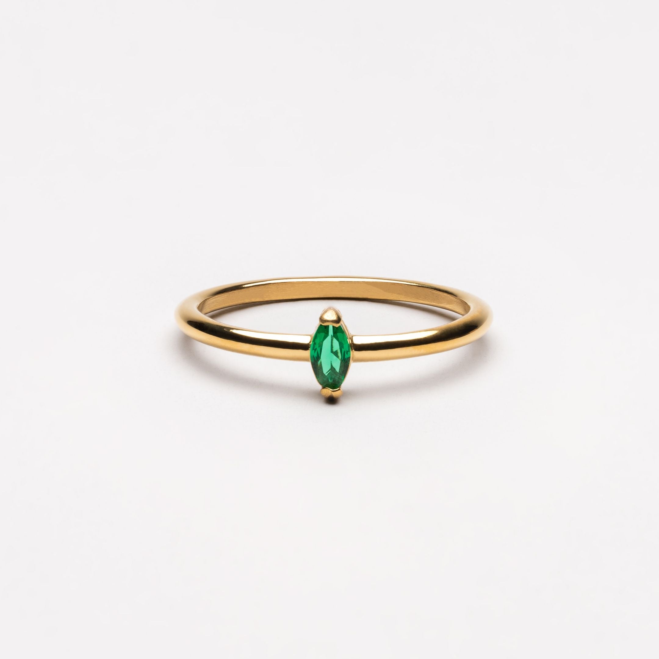 18K Gold Plated Dainty Emerald Green Zircon Ring