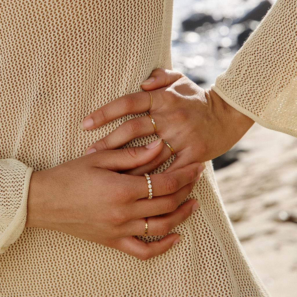 18K Gold Plated Beaded Sparkly Zircon Ring