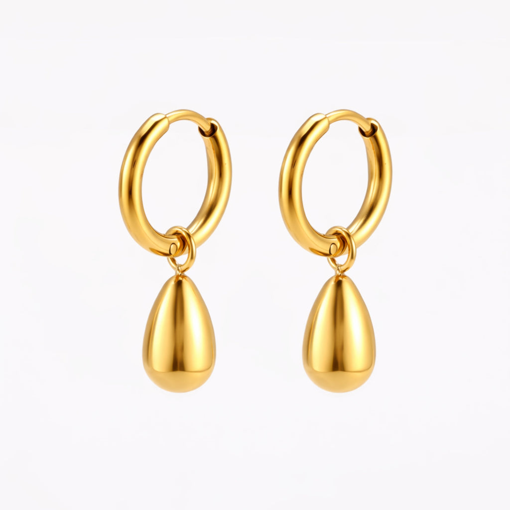 18K Gold Plated Sculptural Drop Hoop Earrings
