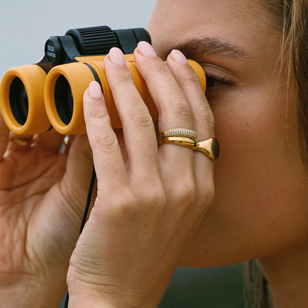 18K Gold Plated Day and Night Stacking Ring Set of 2