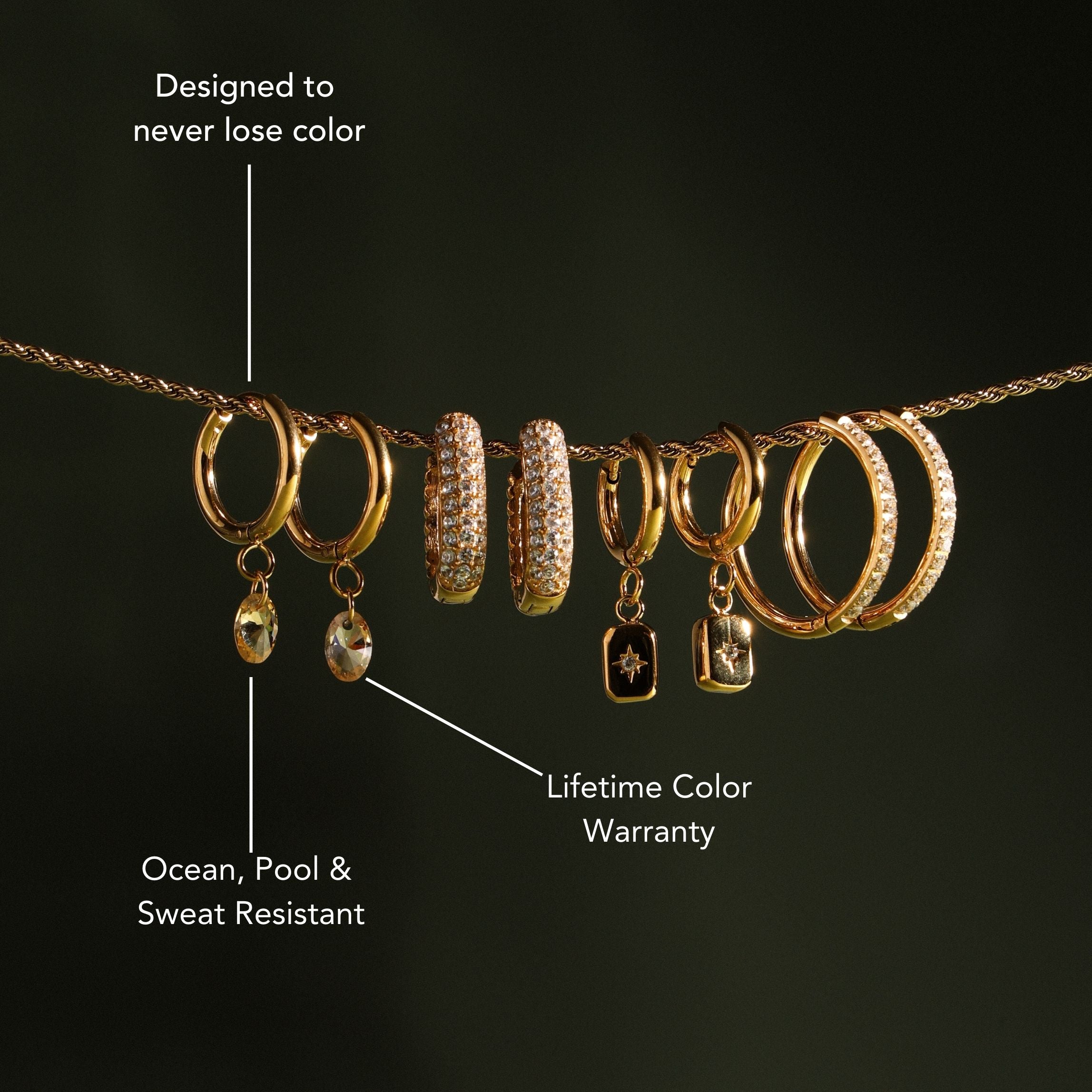 18K Gold Plated Rosé Stone Oval Drop Hoop Earrings
