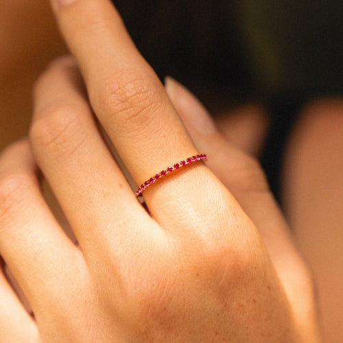 18K Gold Plated Bordeaux Ruby Zircon Thin Ring
