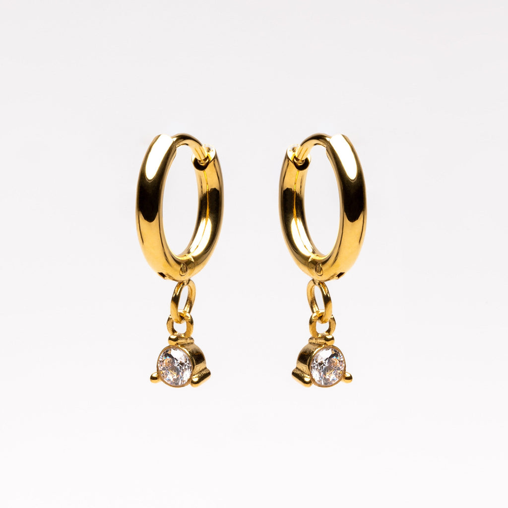 18K Gold Plated Zircon Sparkle Drop Hoop Earrings