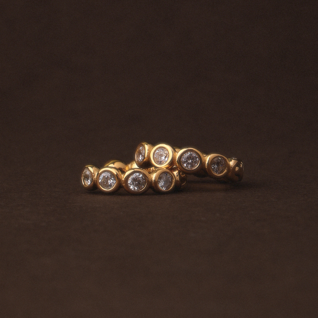 18K Gold Plated Beaded Diamond Gemstone Huggie Hoops