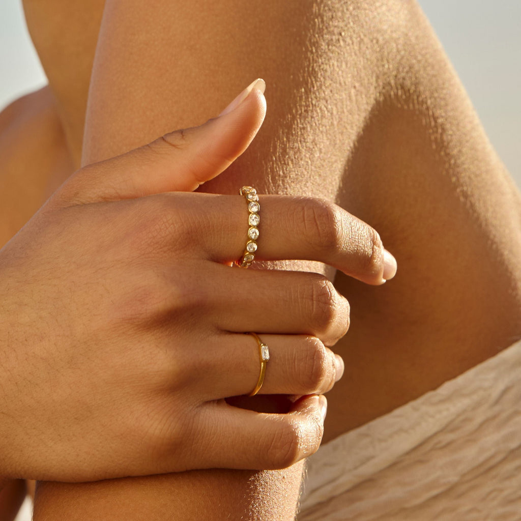 18K Gold Plated Beaded Sparkly Zircon Ring
