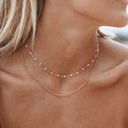 18K Gold Plated White Enamel & Satellite Chain Layered Necklace Set