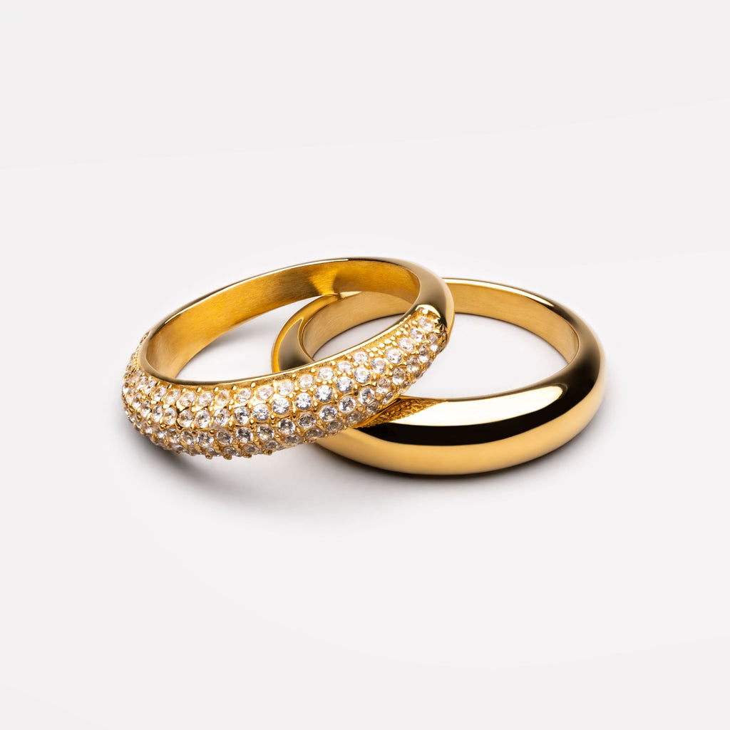 18K Gold Plated Day and Night Stacking Ring Set of 2