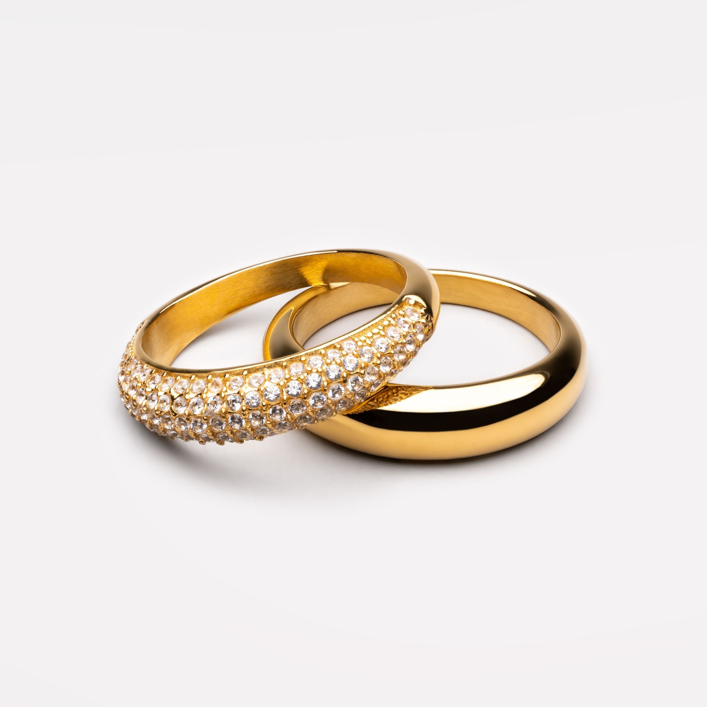 18K Gold Plated Day and Night Stacking Ring Set of 2