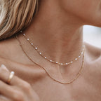 18K Gold Plated White Enamel & Satellite Chain Layered Necklace Set