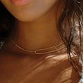 18K Gold Plated Double Chain Curb & Satellite Choker Necklace