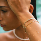 18K Gold Plated White Enamel Double Bracelet Set