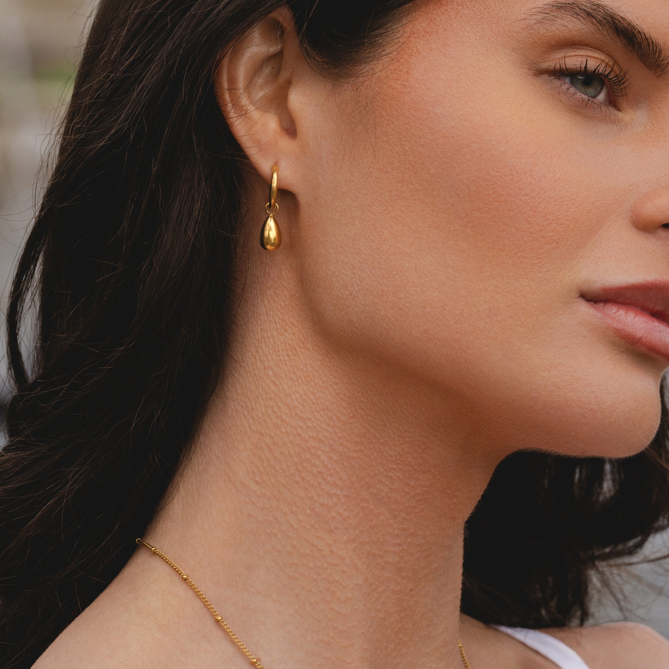 18K Gold Plated Sculptural Drop Hoop Earrings