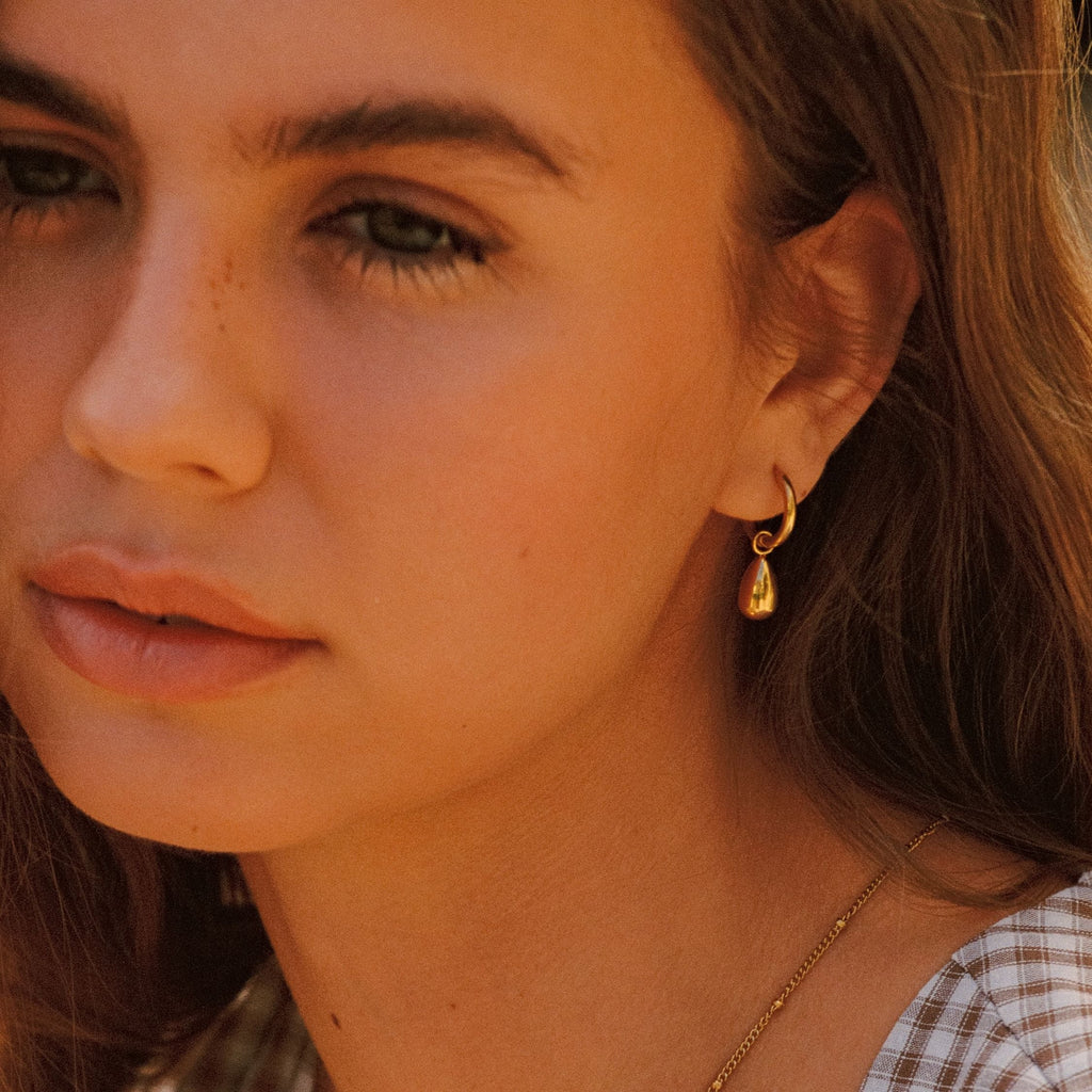 18K Gold Plated Sculptural Drop Hoop Earrings