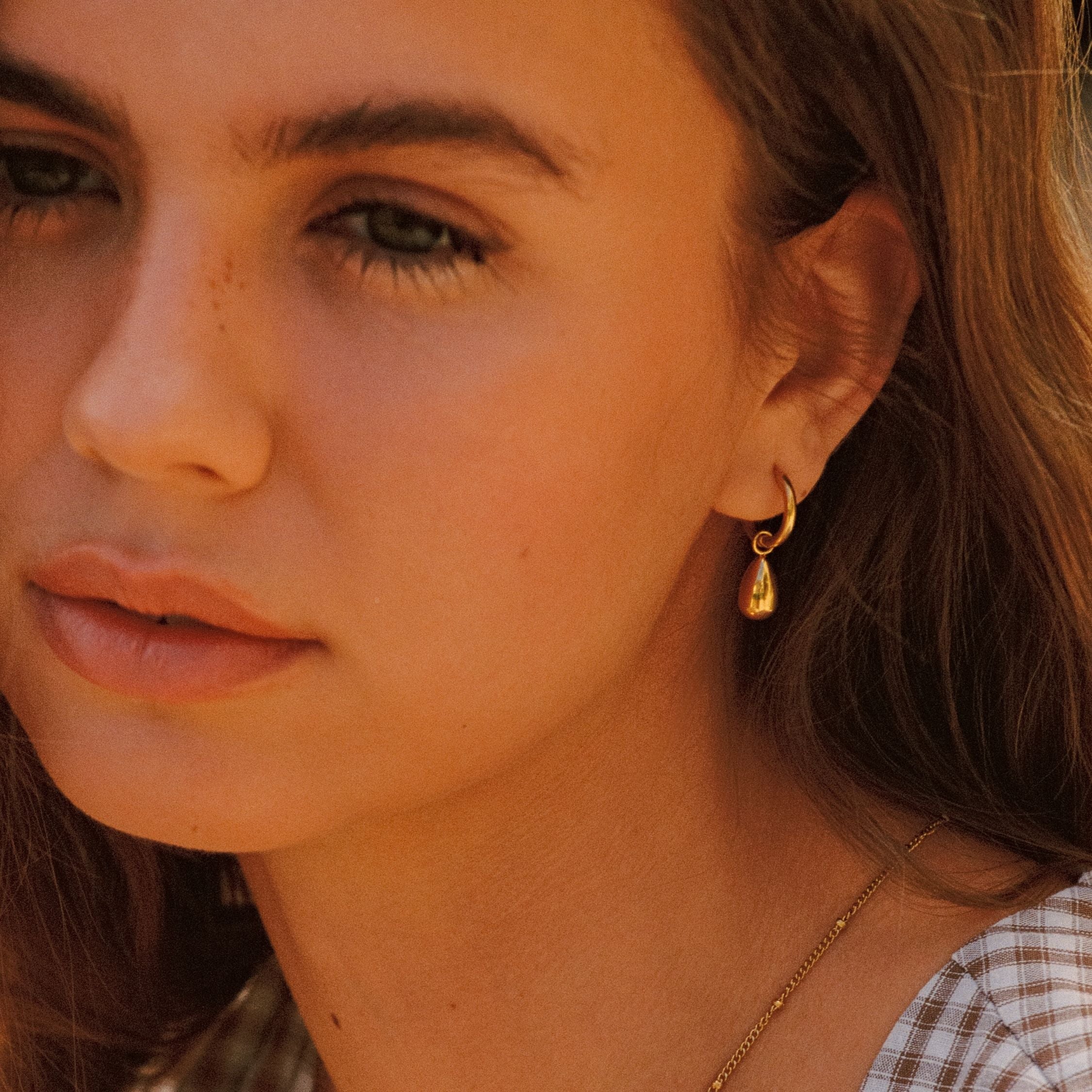 18K Gold Plated Sculptural Drop Hoop Earrings