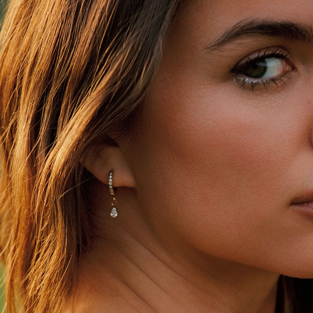 18K Gold Plated Crystal Zircon Drop Huggie Hoops