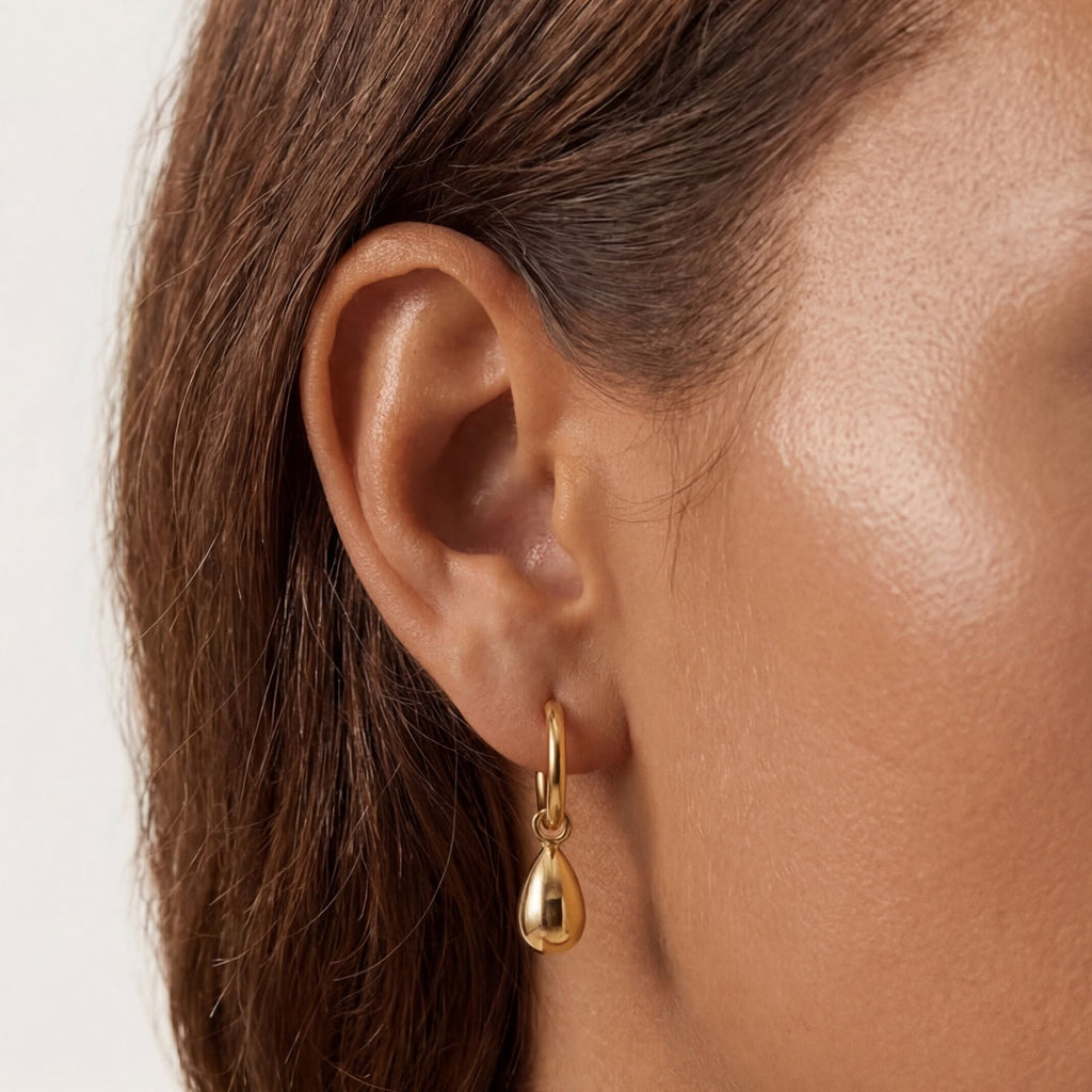 18K Gold Plated Sculptural Drop Hoop Earrings