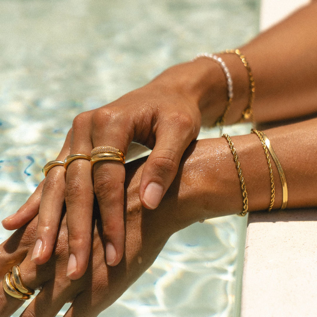 18K Gold Plated Day and Night Stacking Ring Set of 2