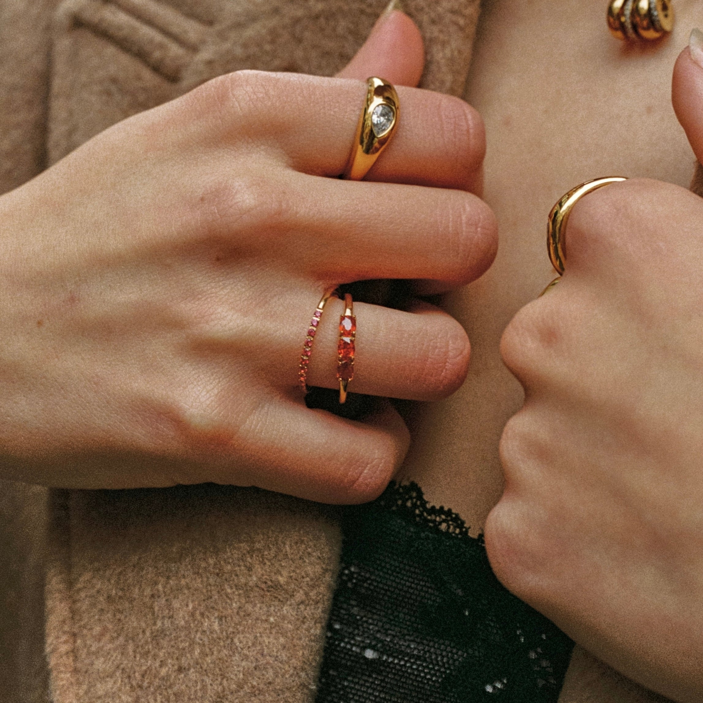 18K Gold Plated Bordeaux Ruby Zircon Thin Ring
