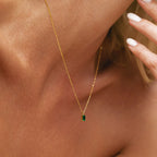 18K Gold Plated Emerald Green Baguette Zirconia Pendant Necklace