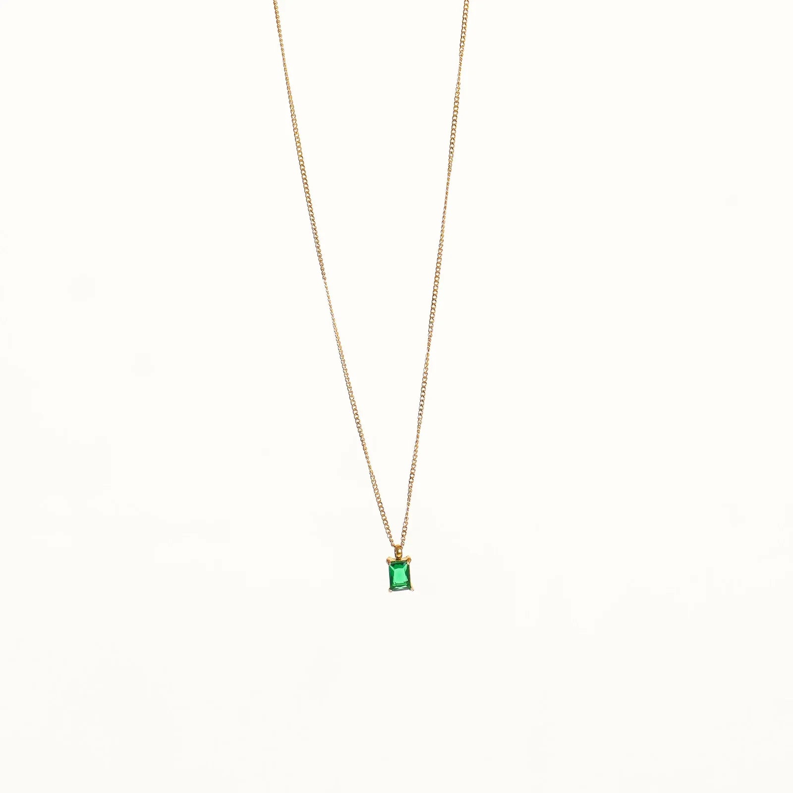 18K Gold Plated Emerald Green Baguette Zirconia Pendant Necklace