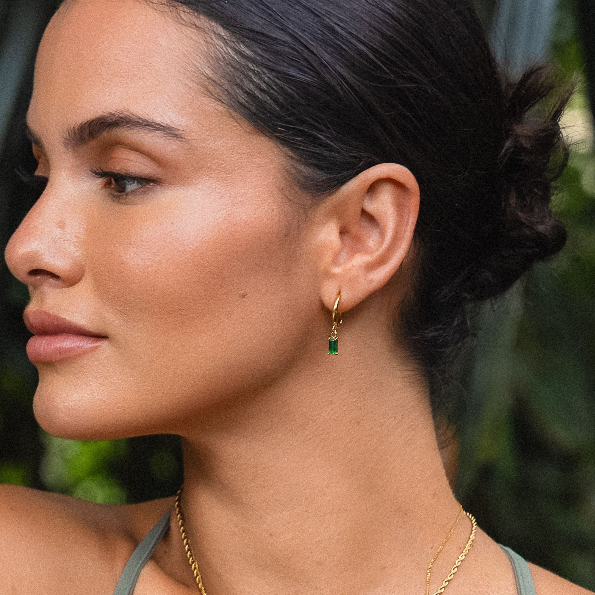 18K Gold Plated Green Zircon Hoop Earrings Ocean