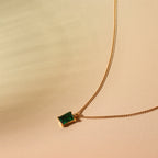 18K Gold Plated Emerald Green Baguette Zirconia Pendant Necklace