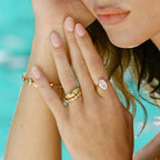 18K Gold Plated Green Stone Statement Ring