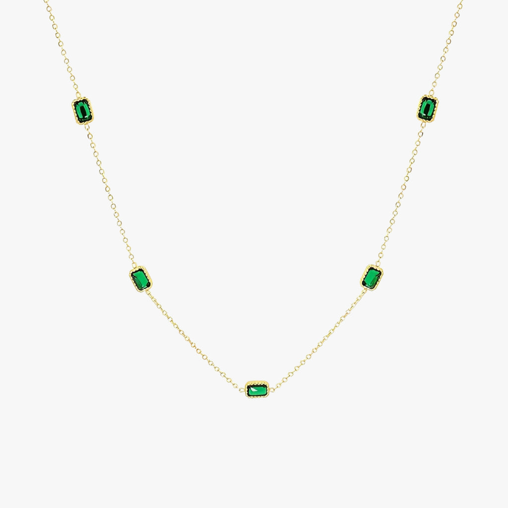 18K Gold Plated Green Stone Pendant Choker Necklace